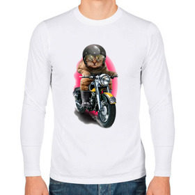 Мужской лонгслив хлопок с принтом Кот мотоциклист в Петрозаводске, 100% хлопок |  | Тематика изображения на принте: moto | киса | кот | котэ | мото | мотоцикл | очки | шлем