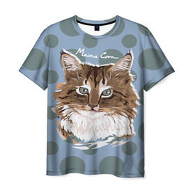 Мужская футболка 3D с принтом Мейн-Кун в Петрозаводске, 100% полиэфир | прямой крой, круглый вырез горловины, длина до линии бедер | cat | kitten | kitty | maine coon | pet | арт | животные | коты | кошки | кружочки | мейн кун | текстура