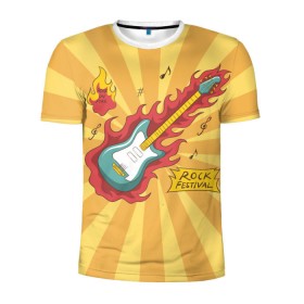 Мужская футболка 3D спортивная с принтом Rock Festival в Петрозаводске, 100% полиэстер с улучшенными характеристиками | приталенный силуэт, круглая горловина, широкие плечи, сужается к линии бедра | festival | rock | гитара | металл | музыка | ноты | огонь | рок | солнце | треш | хард