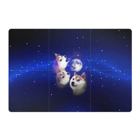 Магнитный плакат 3Х2 с принтом Космопес Хатико в Петрозаводске, Полимерный материал с магнитным слоем | 6 деталей размером 9*9 см | Тематика изображения на принте: акита ину | взгляд | голова | звезды | космос | лай | луна | мем | пасть | пес | собака | хатико