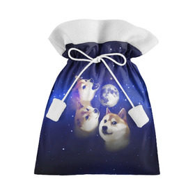 Подарочный 3D мешок с принтом Космопес Хатико в Петрозаводске, 100% полиэстер | Размер: 29*39 см | акита ину | взгляд | голова | звезды | космос | лай | луна | мем | пасть | пес | собака | хатико
