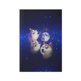 Обложка для паспорта матовая кожа с принтом Космопес Хатико в Петрозаводске, натуральная матовая кожа | размер 19,3 х 13,7 см; прозрачные пластиковые крепления | акита ину | взгляд | голова | звезды | космос | лай | луна | мем | пасть | пес | собака | хатико