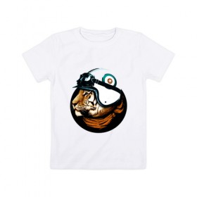 Детская футболка хлопок с принтом Тигр в Петрозаводске, 100% хлопок | круглый вырез горловины, полуприлегающий силуэт, длина до линии бедер | Тематика изображения на принте: 