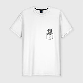 Мужская футболка премиум с принтом Карман в Петрозаводске, 92% хлопок, 8% лайкра | приталенный силуэт, круглый вырез ворота, длина до линии бедра, короткий рукав | Тематика изображения на принте: дог | карман | собака | щенок