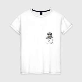 Женская футболка хлопок с принтом Карман в Петрозаводске, 100% хлопок | прямой крой, круглый вырез горловины, длина до линии бедер, слегка спущенное плечо | дог | карман | собака | щенок
