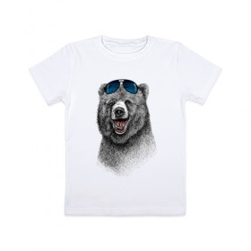 Детская футболка хлопок с принтом Медведь в очках в Петрозаводске, 100% хлопок | круглый вырез горловины, полуприлегающий силуэт, длина до линии бедер | медведь | мишка | очки | солнечные
