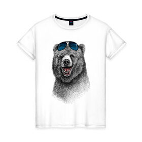 Женская футболка хлопок с принтом Медведь в очках в Петрозаводске, 100% хлопок | прямой крой, круглый вырез горловины, длина до линии бедер, слегка спущенное плечо | медведь | мишка | очки | солнечные