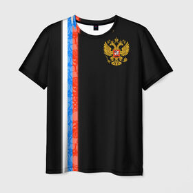 Мужская футболка 3D с принтом Russia - Black collection в Петрозаводске, 100% полиэфир | прямой крой, круглый вырез горловины, длина до линии бедер | 