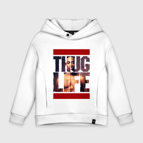 Детское худи Oversize хлопок с принтом THUG LIFE - 2pac в Петрозаводске, френч-терри — 70% хлопок, 30% полиэстер. Мягкий теплый начес внутри —100% хлопок | боковые карманы, эластичные манжеты и нижняя кромка, капюшон на магнитной кнопке | Тематика изображения на принте: 2pac | makaveli | амару | ганста | гето | гетто | жизнь головореза | крутой | надпись | песня | реп | репер | слова песни | татуировки | тупак | хип хоп | хипхоп | шакур