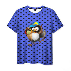 Мужская футболка 3D с принтом Счастливый совенок в Петрозаводске, 100% полиэфир | прямой крой, круглый вырез горловины, длина до линии бедер | owl | summer | животные | лето | мороженое | полуночник | природа | сова | сыч | филин
