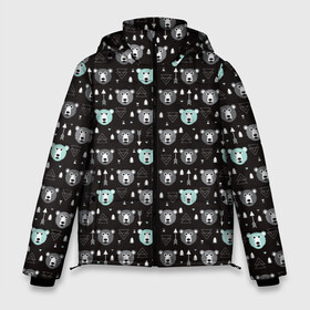 Мужская зимняя куртка 3D с принтом Медведи и геометрия в Петрозаводске, верх — 100% полиэстер; подкладка — 100% полиэстер; утеплитель — 100% полиэстер | длина ниже бедра, свободный силуэт Оверсайз. Есть воротник-стойка, отстегивающийся капюшон и ветрозащитная планка. 

Боковые карманы с листочкой на кнопках и внутренний карман на молнии. | bear | forest | night | teddy | абстракция | геометрия | голова животного | для мужчин | лес | медведи | медведь | мишки | ночь | охота | стрелы | треугольник | хищник