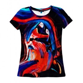 Женская футболка 3D с принтом Узоры красок в Петрозаводске, 100% полиэфир ( синтетическое хлопкоподобное полотно) | прямой крой, круглый вырез горловины, длина до линии бедер | абстракция | потертость | размытые | текстуры | цветные | яркие