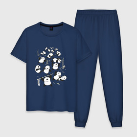 Мужская пижама хлопок с принтом Драка панд в Петрозаводске, 100% хлопок | брюки и футболка прямого кроя, без карманов, на брюках мягкая резинка на поясе и по низу штанин
 | Тематика изображения на принте: бамбук | бамбуковый медведь | бой | животное | злость | красная книга | кунгфу | мишка | опасный | оскал | панда | прикольный | тростник | эвкалипт | япония | ярость