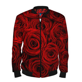 Мужской бомбер 3D с принтом Красные розы в Петрозаводске, 100% полиэстер | застегивается на молнию, по бокам два кармана без застежек, по низу бомбера и на воротнике - эластичная резинка | букет | красный | розы | цветы