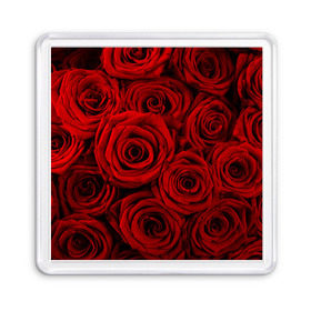Магнит 55*55 с принтом Красные розы в Петрозаводске, Пластик | Размер: 65*65 мм; Размер печати: 55*55 мм | букет | красный | розы | цветы
