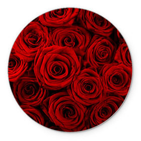 Коврик круглый с принтом Красные розы в Петрозаводске, резина и полиэстер | круглая форма, изображение наносится на всю лицевую часть | букет | красный | розы | цветы