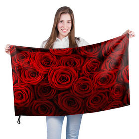 Флаг 3D с принтом Красные розы в Петрозаводске, 100% полиэстер | плотность ткани — 95 г/м2, размер — 67 х 109 см. Принт наносится с одной стороны | букет | красный | розы | цветы
