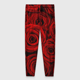 Женские брюки 3D с принтом Красные розы в Петрозаводске, полиэстер 100% | прямой крой, два кармана без застежек по бокам, с мягкой трикотажной резинкой на поясе и по низу штанин. В поясе для дополнительного комфорта — широкие завязки | букет | красный | розы | цветы