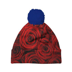 Шапка 3D c помпоном с принтом Красные розы в Петрозаводске, 100% полиэстер | универсальный размер, печать по всей поверхности изделия | Тематика изображения на принте: букет | красный | розы | цветы