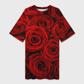 Платье-футболка 3D с принтом Красные розы в Петрозаводске,  |  | букет | красный | розы | цветы