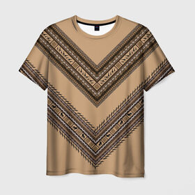Мужская футболка 3D с принтом Tribal V-shape в Петрозаводске, 100% полиэфир | прямой крой, круглый вырез горловины, длина до линии бедер | african | ethnic | tribal | африка | африканский | бежевый | трайбал | узор | черный | этно