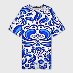 Платье-футболка 3D с принтом Роспись гжель в Петрозаводске,  |  | народный | орнамент | роспись | традиционный