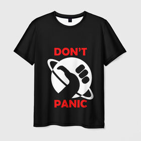Мужская футболка 3D с принтом Don`t panic в Петрозаводске, 100% полиэфир | прямой крой, круглый вырез горловины, длина до линии бедер | Тематика изображения на принте: dont panic