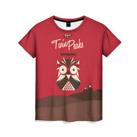 Женская футболка 3D с принтом Добро пожаловать в Twin Peaks в Петрозаводске, 100% полиэфир ( синтетическое хлопкоподобное полотно) | прямой крой, круглый вырез горловины, длина до линии бедер | дьявол | крафт | плакат | ретро | сова | твин пикс