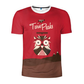 Мужская футболка 3D спортивная с принтом Добро пожаловать в Twin Peaks в Петрозаводске, 100% полиэстер с улучшенными характеристиками | приталенный силуэт, круглая горловина, широкие плечи, сужается к линии бедра | дьявол | крафт | плакат | ретро | сова | твин пикс