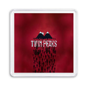 Магнит 55*55 с принтом Лес Twin Peaks в Петрозаводске, Пластик | Размер: 65*65 мм; Размер печати: 55*55 мм | Тематика изображения на принте: горы | надпись | ретро | твин пикс