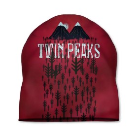 Шапка 3D с принтом Лес Twin Peaks в Петрозаводске, 100% полиэстер | универсальный размер, печать по всей поверхности изделия | горы | надпись | ретро | твин пикс