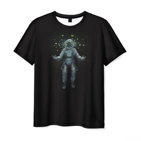 Мужская футболка 3D с принтом Космонавт с Бабочками в Петрозаводске, 100% полиэфир | прямой крой, круглый вырез горловины, длина до линии бедер | астронавт | время первых | вселенная | гагарин | галактика | гравитация | звезды | интерстеллар | космический | луна | магия | млечный путь | невесомость | полет | скафандр | черная дыра