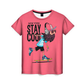 Женская футболка 3D с принтом Stay cool в Петрозаводске, 100% полиэфир ( синтетическое хлопкоподобное полотно) | прямой крой, круглый вырез горловины, длина до линии бедер | Тематика изображения на принте: hipster | skateboard | sport