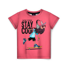 Детская футболка 3D с принтом Stay cool в Петрозаводске, 100% гипоаллергенный полиэфир | прямой крой, круглый вырез горловины, длина до линии бедер, чуть спущенное плечо, ткань немного тянется | Тематика изображения на принте: hipster | skateboard | sport