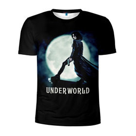 Мужская футболка 3D спортивная с принтом Другой мир в Петрозаводске, 100% полиэстер с улучшенными характеристиками | приталенный силуэт, круглая горловина, широкие плечи, сужается к линии бедра | fentezi | underworld | боевик | вампир | кино | киногерой | луна | ночь | оборотень | оружие | фэнтези
