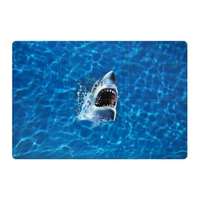 Магнитный плакат 3Х2 с принтом Пасть акулы в Петрозаводске, Полимерный материал с магнитным слоем | 6 деталей размером 9*9 см | акула | атака | белая | брызги | вода | волны | зубы | капли | море | океан | опасность | синяя | челюсти | эффект