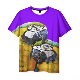 Мужская футболка 3D с принтом Попугайчики в Петрозаводске, 100% полиэфир | прямой крой, круглый вырез горловины, длина до линии бедер | bird | животные | попугайчики | птицы | текстуры
