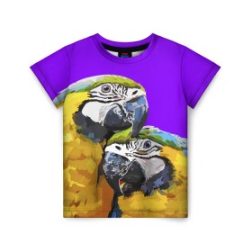 Детская футболка 3D с принтом Попугайчики в Петрозаводске, 100% гипоаллергенный полиэфир | прямой крой, круглый вырез горловины, длина до линии бедер, чуть спущенное плечо, ткань немного тянется | bird | животные | попугайчики | птицы | текстуры