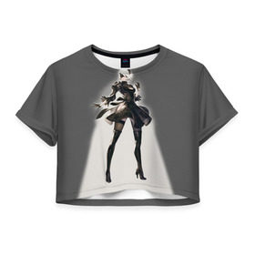 Женская футболка 3D укороченная с принтом Nier automata в Петрозаводске, 100% полиэстер | круглая горловина, длина футболки до линии талии, рукава с отворотами | nier automata