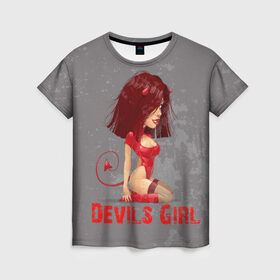 Женская футболка 3D с принтом Devils Girl в Петрозаводске, 100% полиэфир ( синтетическое хлопкоподобное полотно) | прямой крой, круглый вырез горловины, длина до линии бедер | devils girl |   дьявол | грешница | люцифер | сатана