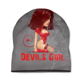 Шапка 3D с принтом Devils Girl в Петрозаводске, 100% полиэстер | универсальный размер, печать по всей поверхности изделия | devils girl |   дьявол | грешница | люцифер | сатана