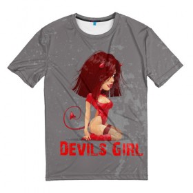 Мужская футболка 3D с принтом Devils Girl в Петрозаводске, 100% полиэфир | прямой крой, круглый вырез горловины, длина до линии бедер | devils girl |   дьявол | грешница | люцифер | сатана
