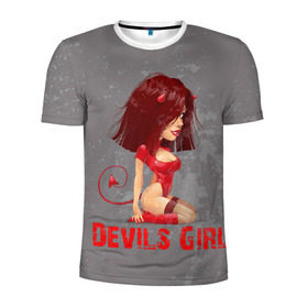 Мужская футболка 3D спортивная с принтом Devils Girl в Петрозаводске, 100% полиэстер с улучшенными характеристиками | приталенный силуэт, круглая горловина, широкие плечи, сужается к линии бедра | devils girl |   дьявол | грешница | люцифер | сатана