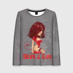 Женский лонгслив 3D с принтом Devils Girl в Петрозаводске, 100% полиэстер | длинные рукава, круглый вырез горловины, полуприлегающий силуэт | devils girl |   дьявол | грешница | люцифер | сатана