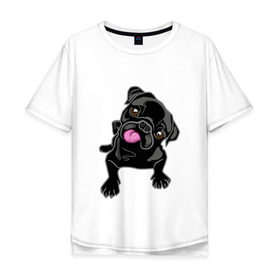 Мужская футболка хлопок Oversize с принтом Забавный мопсик в Петрозаводске, 100% хлопок | свободный крой, круглый ворот, “спинка” длиннее передней части | Тематика изображения на принте: animal | dog | pet | pug | puppy | арт | животные | милые | мопс | пес | собаки | французский бульдог