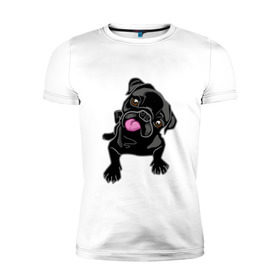 Мужская футболка премиум с принтом Забавный мопсик в Петрозаводске, 92% хлопок, 8% лайкра | приталенный силуэт, круглый вырез ворота, длина до линии бедра, короткий рукав | animal | dog | pet | pug | puppy | арт | животные | милые | мопс | пес | собаки | французский бульдог