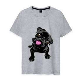 Мужская футболка хлопок с принтом Забавный мопсик в Петрозаводске, 100% хлопок | прямой крой, круглый вырез горловины, длина до линии бедер, слегка спущенное плечо. | animal | dog | pet | pug | puppy | арт | животные | милые | мопс | пес | собаки | французский бульдог
