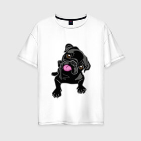 Женская футболка хлопок Oversize с принтом Забавный мопсик в Петрозаводске, 100% хлопок | свободный крой, круглый ворот, спущенный рукав, длина до линии бедер
 | Тематика изображения на принте: animal | dog | pet | pug | puppy | арт | животные | милые | мопс | пес | собаки | французский бульдог