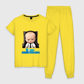 Женская пижама хлопок с принтом Boss Baby в Петрозаводске, 100% хлопок | брюки и футболка прямого кроя, без карманов, на брюках мягкая резинка на поясе и по низу штанин | boss baby | босс | мультфильмы