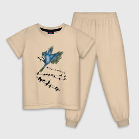 Детская пижама хлопок с принтом Ласточка в Петрозаводске, 100% хлопок |  брюки и футболка прямого кроя, без карманов, на брюках мягкая резинка на поясе и по низу штанин
 | весна | колибри | крылья | мызыка | ноты | пение | перо | перышко | перья